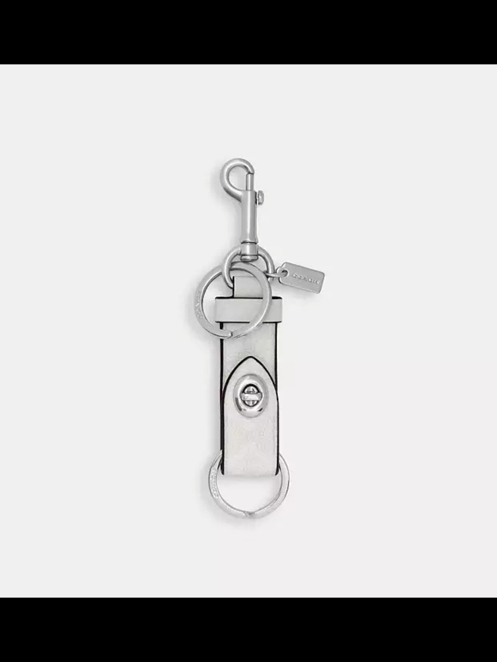 Coach Silver Leather Turn-Lock Keychain